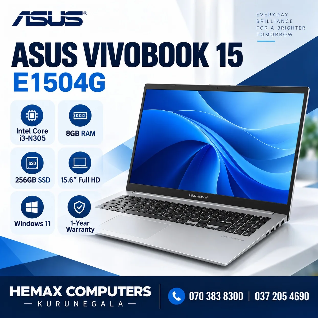 ASUS Vivobook 15 | Intel Core i3-N305 | 8GB RAM | 256GB SSD | 15.6″ Full HD | Windows 11 