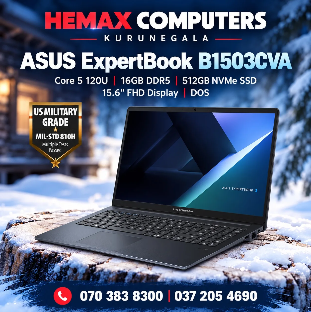 ASUS ExpertBook B1503CVA | Core 5 120U | 16GB DDR5 | 512GB NVMe SSD | 15.6″ FHD | DOS