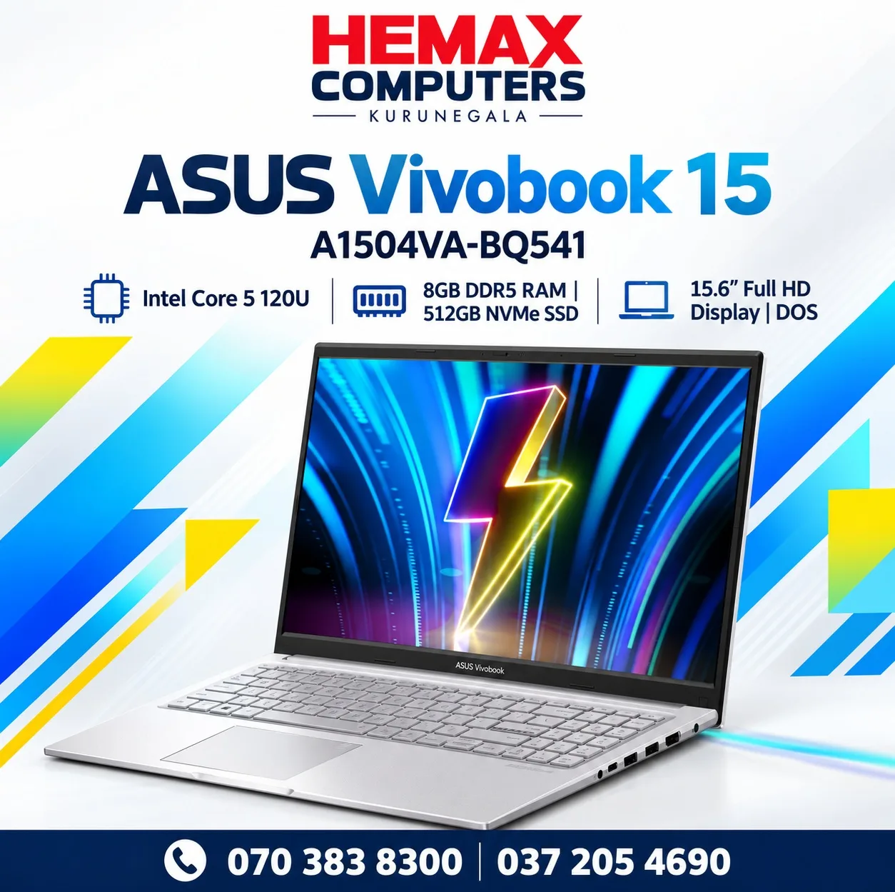 ASUS Vivobook 15 A1504VA-BQ541 | Core 5 120U | 8GB DDR5 | 512GB NVMe SSD | 15.6″ FHD | DOS